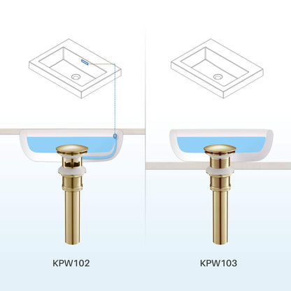 KIBI Brass Bathroom Sink Pop-Up Drain Stopper Full Cover With Overflow in Brushed Gold Finish