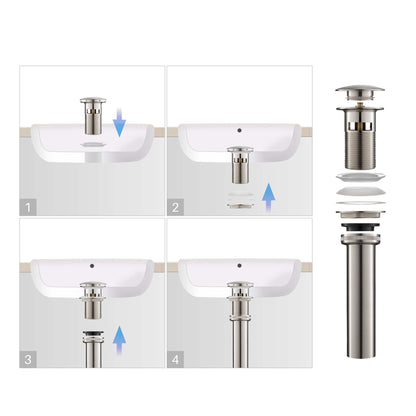 KIBI Brass Bathroom Sink Pop-Up Drain Stopper Full Cover With Overflow in Brushed Nickel Finish