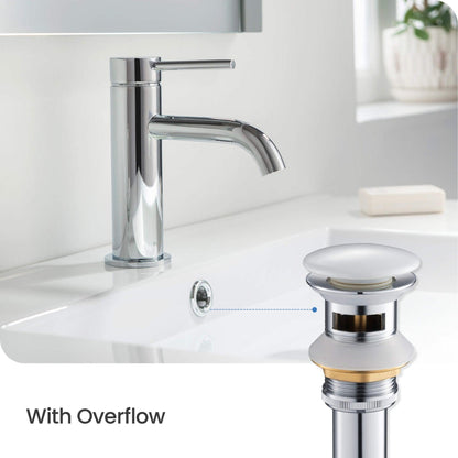 KIBI Brass Bathroom Sink Pop-Up Drain Stopper Full Cover With Overflow in Ceramic White Finish