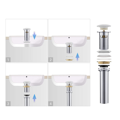 KIBI Brass Bathroom Sink Pop-Up Drain Stopper Full Cover With Overflow in Ceramic White Finish