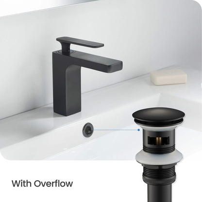 KIBI Brass Bathroom Sink Pop-Up Drain Stopper Full Cover With Overflow in Matte Black Finish