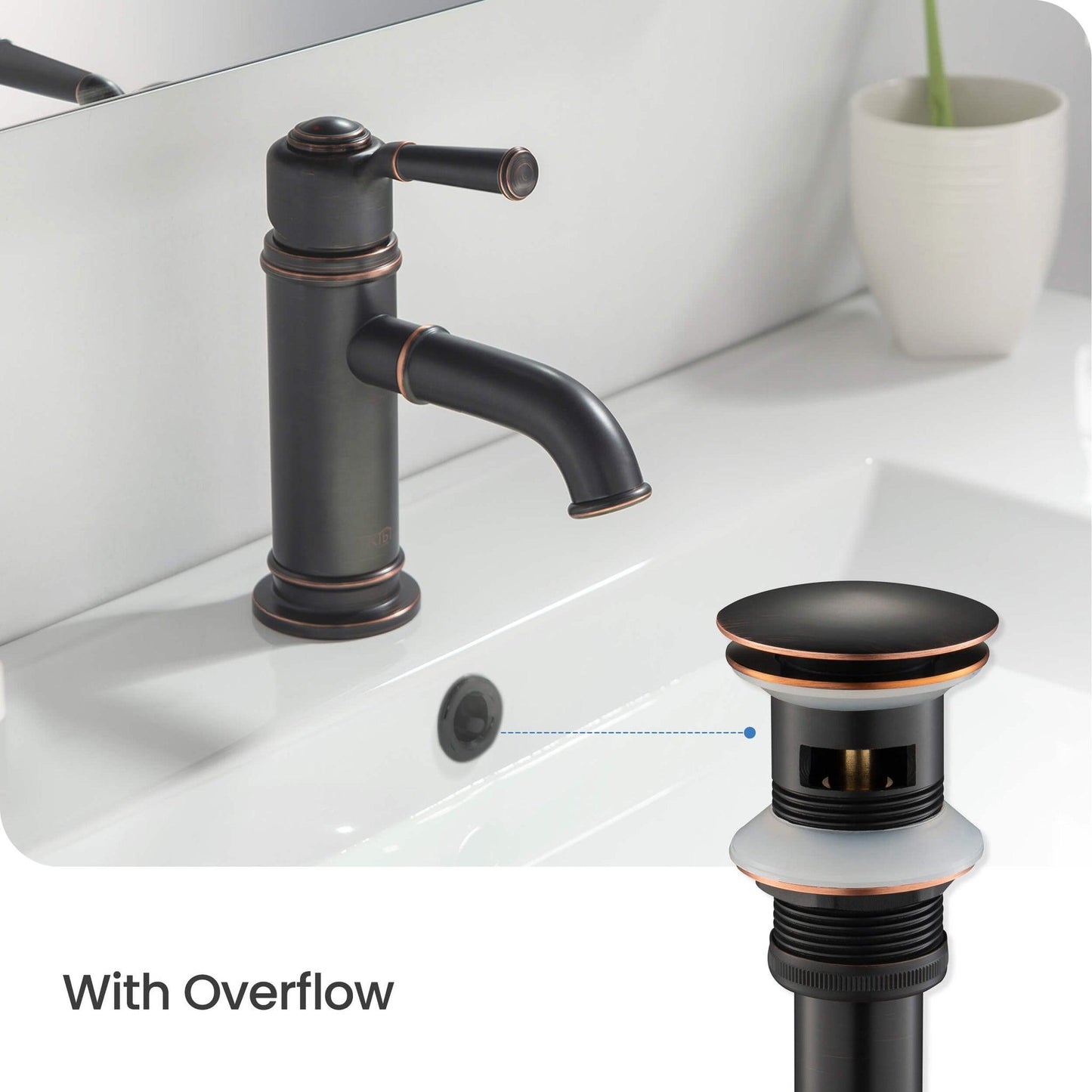 KIBI Brass Bathroom Sink Pop-Up Drain Stopper Full Cover With Overflow in Oil Rubbed Bronze Finish