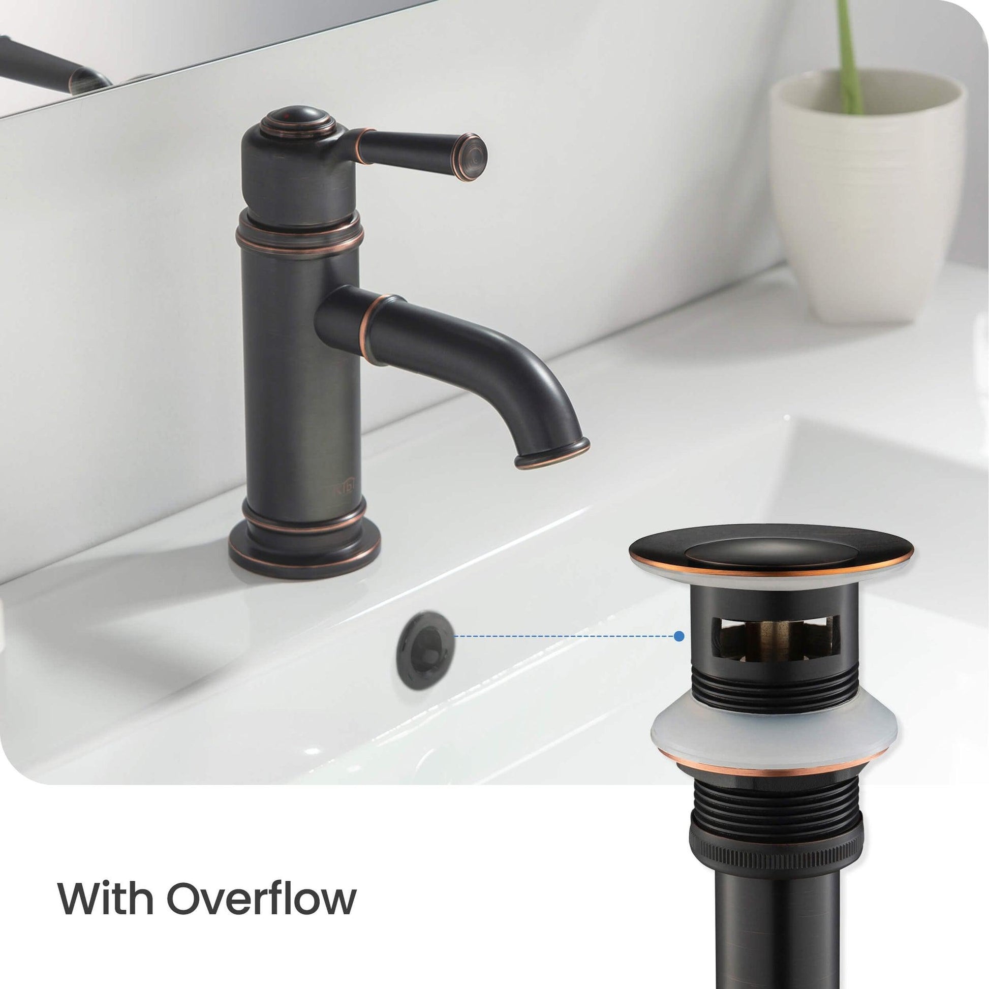 KIBI Brass Bathroom Sink Pop-Up Drain Stopper Small Cover With Overflow in Oil Rubbed Bronze Finish