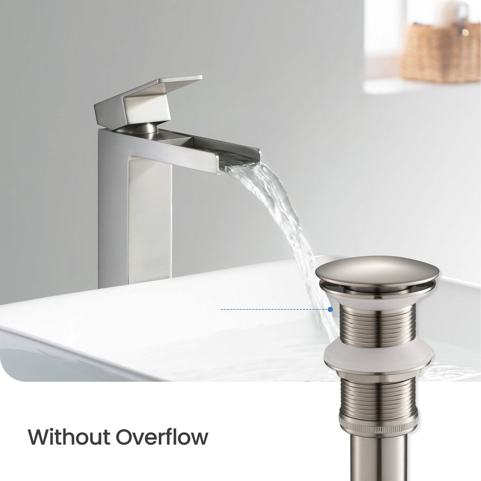 KIBI Brass Bathroom Vessel Sink Pop-Up Drain Stopper Full Cover Without Overflow in Brushed Nickel Finish