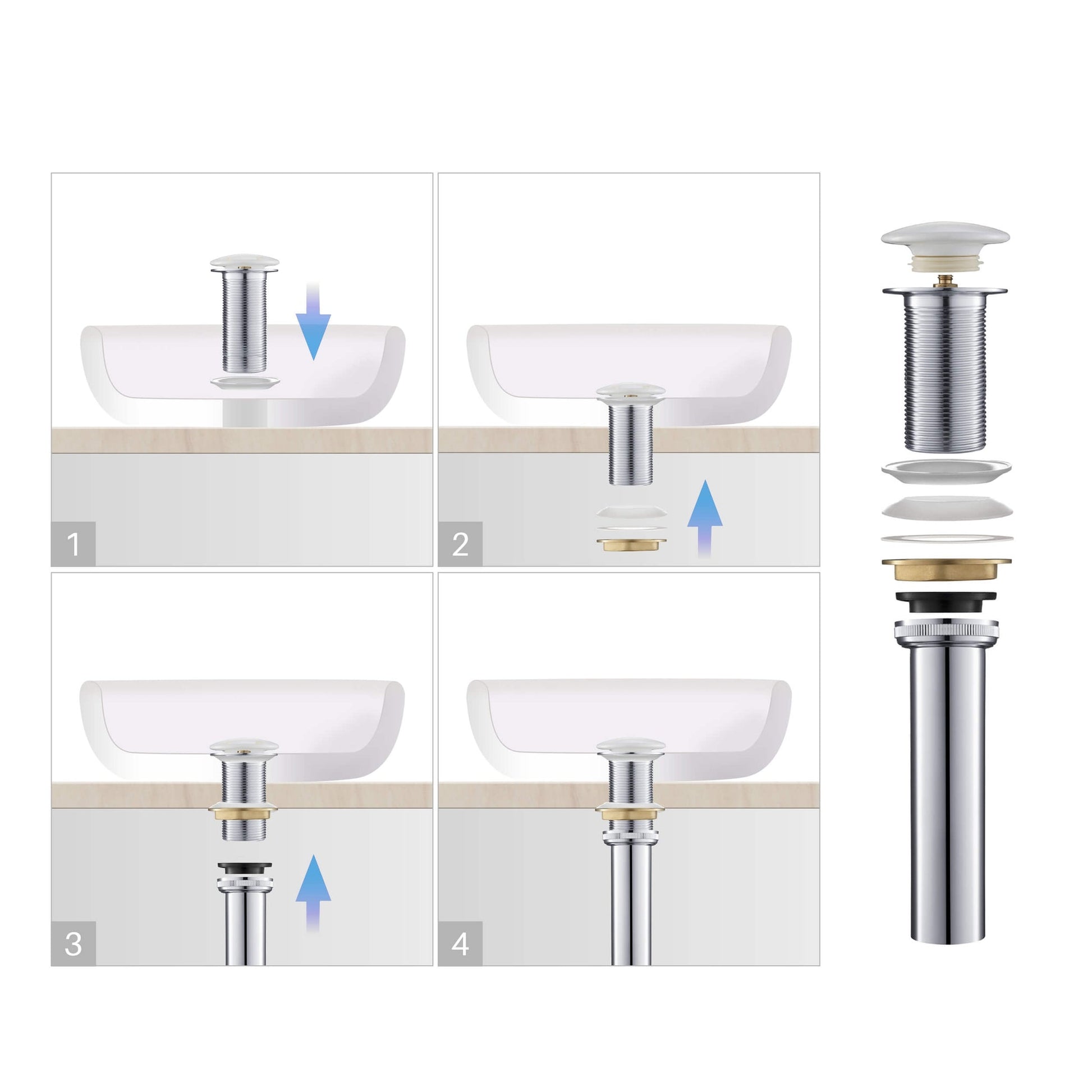 KIBI Brass Bathroom Vessel Sink Pop-Up Drain Stopper Full Cover Without Overflow in Ceramic White Finish