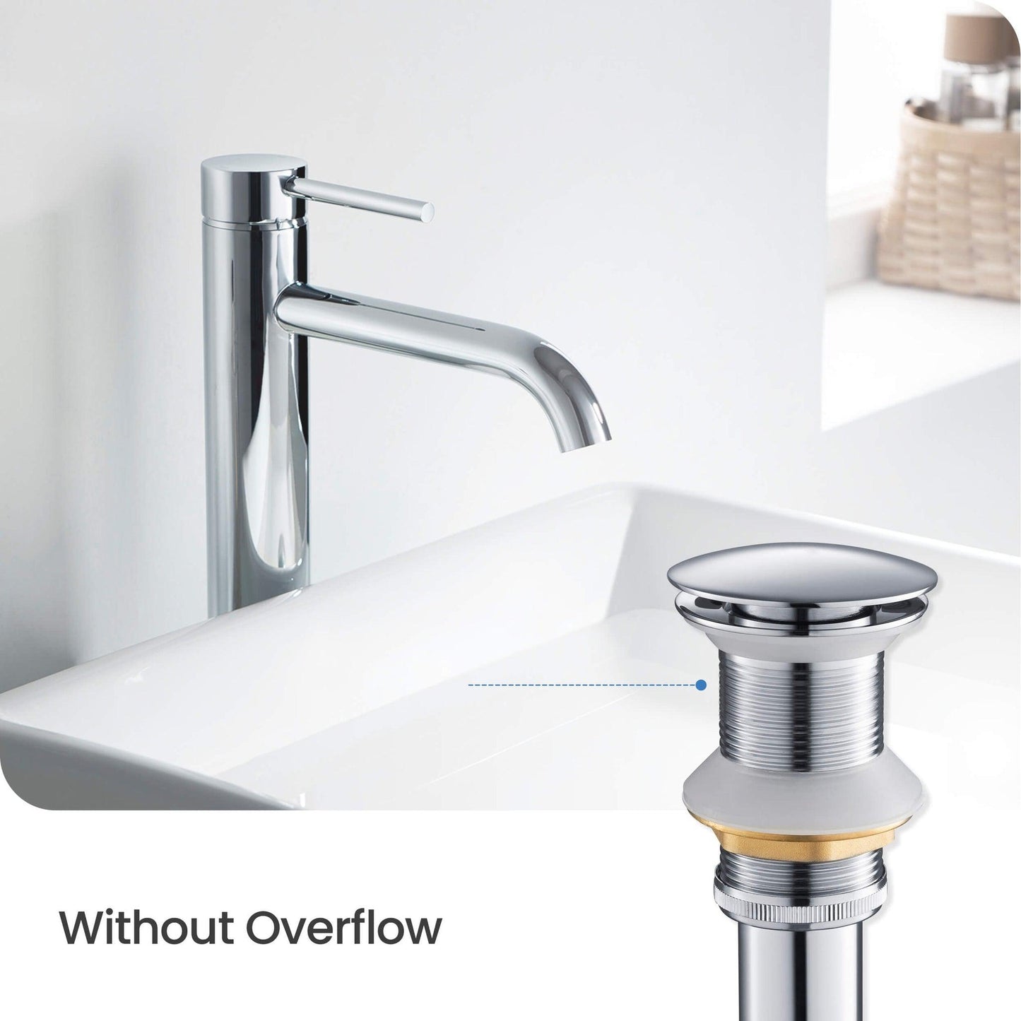 KIBI Brass Bathroom Vessel Sink Pop-Up Drain Stopper Full Cover Without Overflow in Chrome Finish