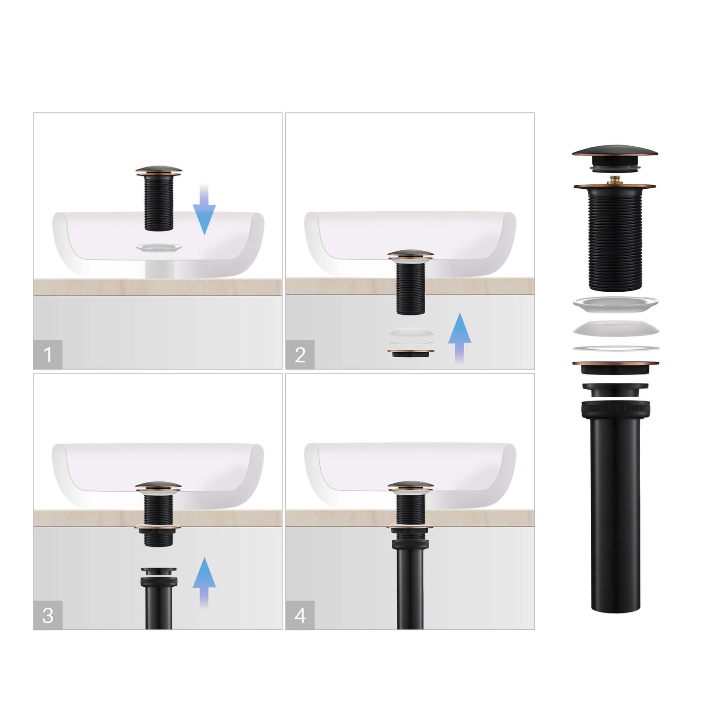 KIBI Brass Bathroom Vessel Sink Pop-Up Drain Stopper Full Cover Without Overflow in Oil Rubbed Bronze Finish