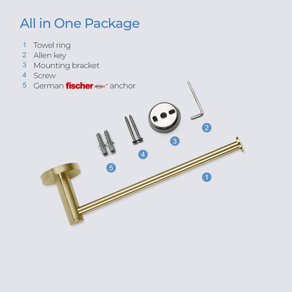 KIBI Circular 10" Brass Bathroom Towel Bar in Brushed Gold Finish