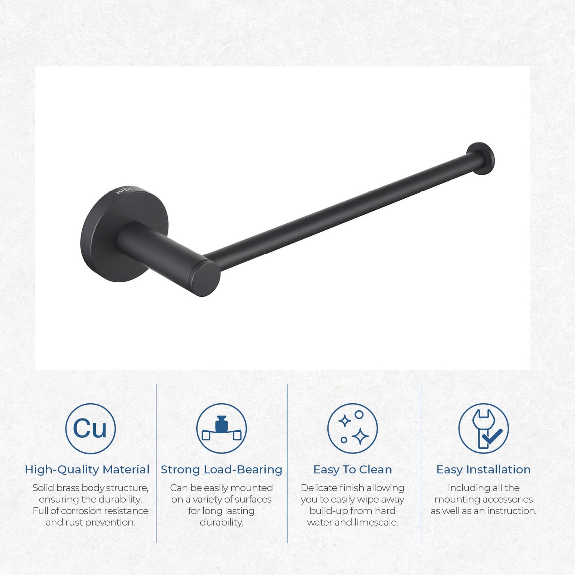 KIBI Circular 10" Brass Bathroom Towel Bar in Matte Black Finish