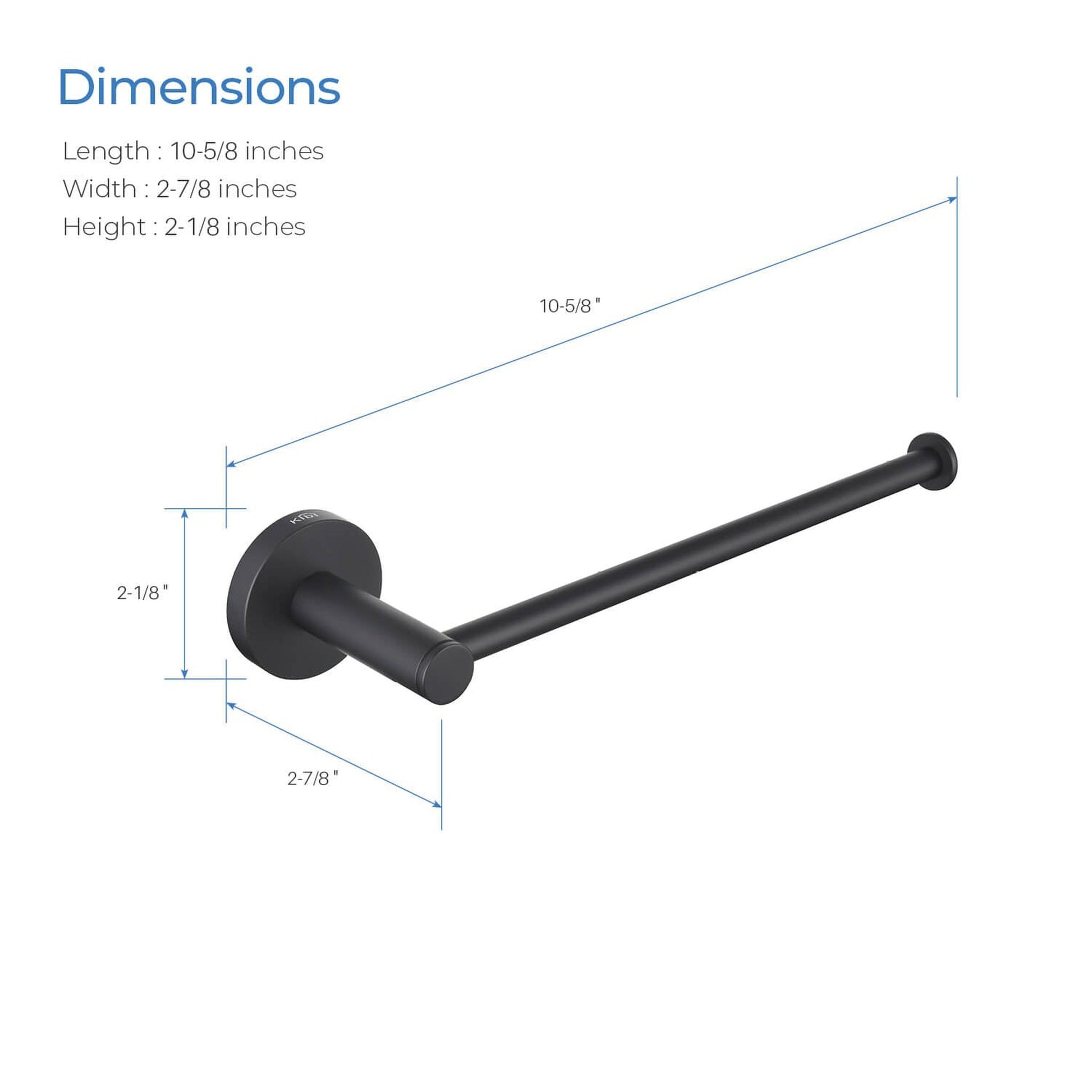 KIBI Circular 10" Brass Bathroom Towel Bar in Matte Black Finish