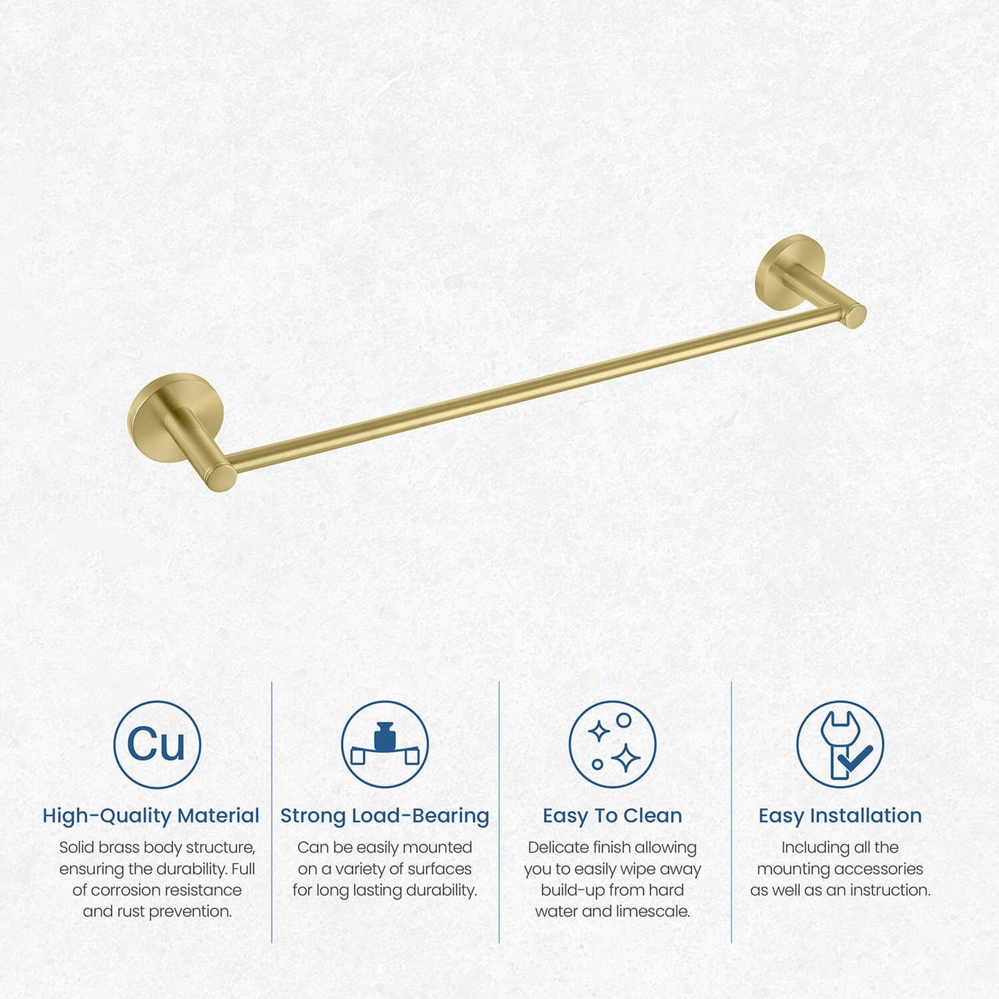 KIBI Circular 18" Brass Bathroom Towel Bar in Brushed Gold Finish