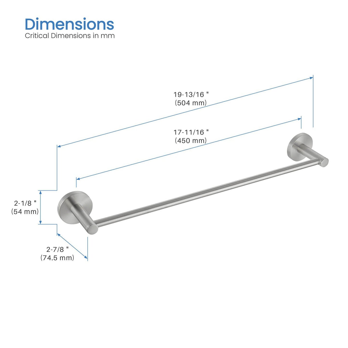 KIBI Circular 18" Brass Bathroom Towel Bar in Brushed Nickel Finish