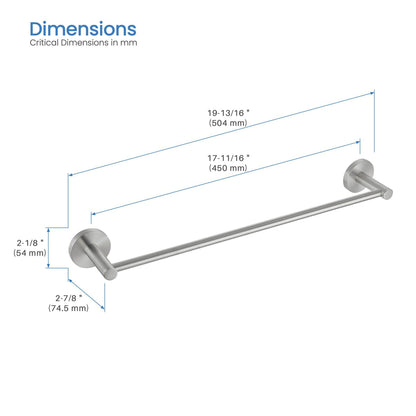 KIBI Circular 18" Brass Bathroom Towel Bar in Brushed Nickel Finish