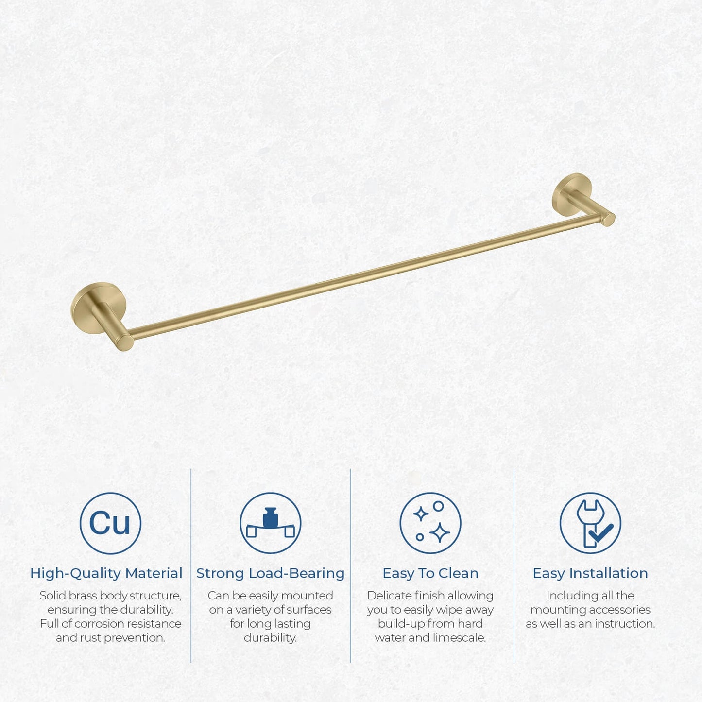 KIBI Circular 24" Brass Bathroom Towel Bar in Brushed Gold Finish