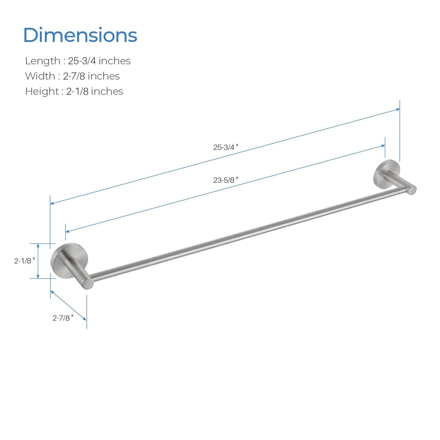 KIBI Circular 24" Brass Bathroom Towel Bar in Brushed Nickel Finish