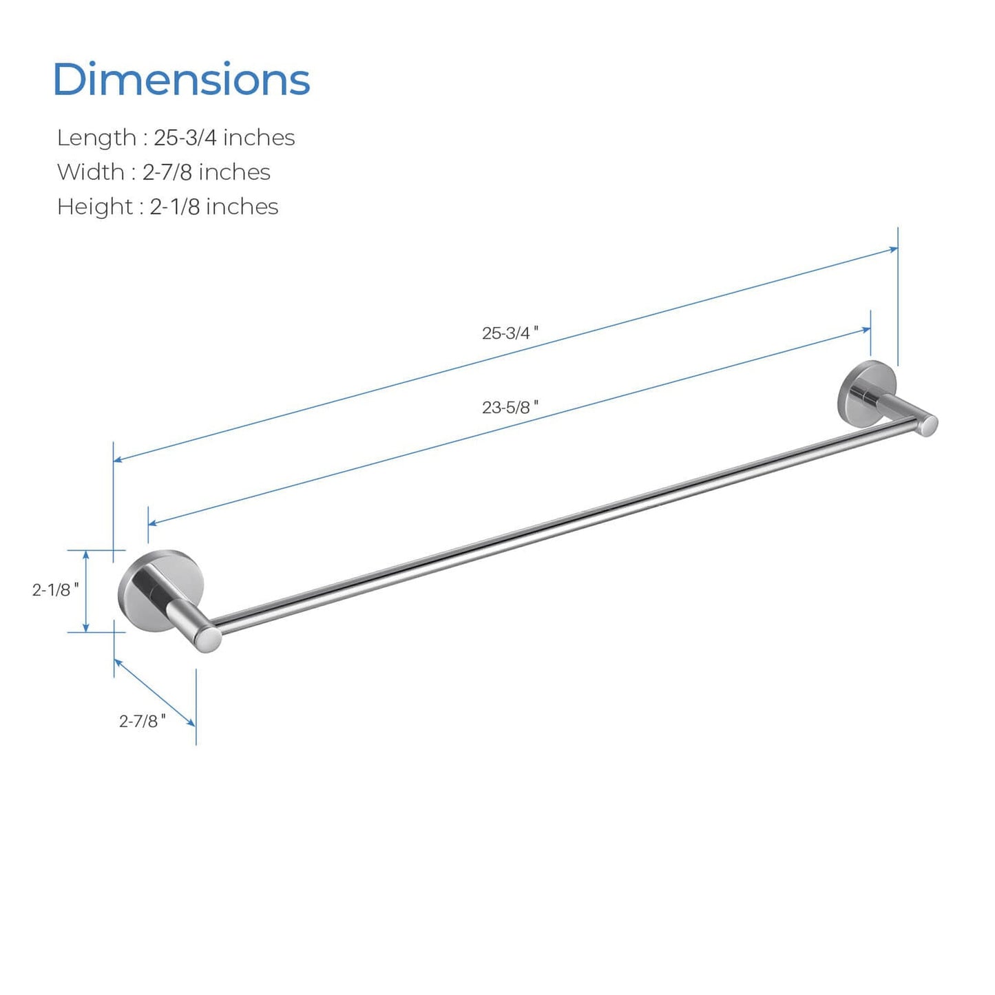 KIBI Circular 24" Brass Bathroom Towel Bar in Chrome Finish