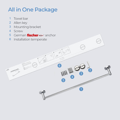 KIBI Circular 24" Brass Bathroom Towel Bar in Chrome Finish