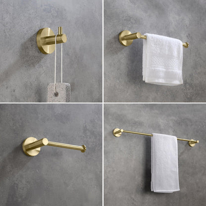 KIBI Circular Brass 4 Piece Bathroom Hardware Set in Brushed Gold Finish