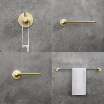 KIBI Circular Brass 4 Piece Bathroom Hardware Set in Brushed Gold Finish