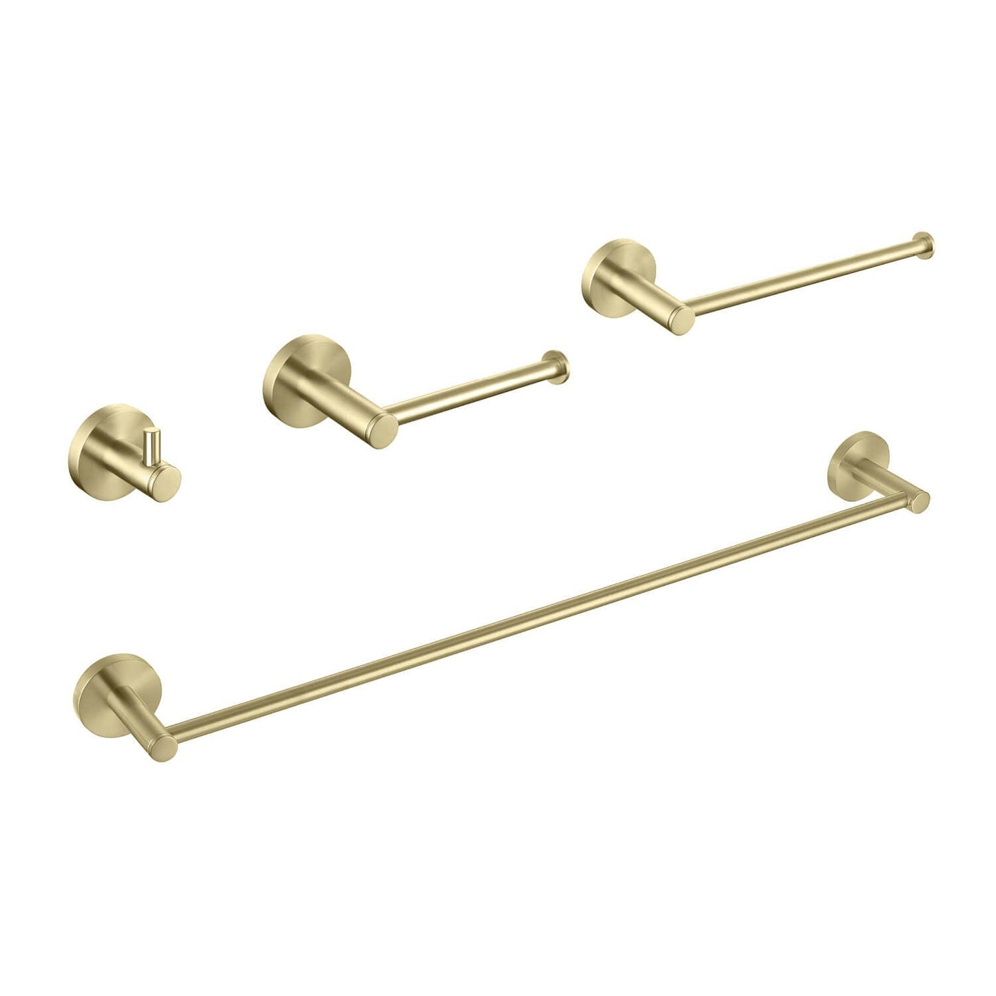 KIBI Circular Brass 4 Piece Bathroom Hardware Set in Brushed Gold Finish