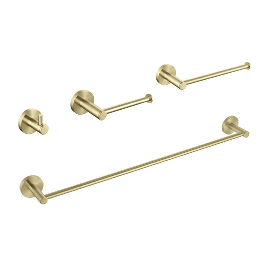 KIBI Circular Brass 4 Piece Bathroom Hardware Set in Brushed Gold Finish