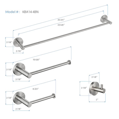 KIBI Circular Brass 4 Piece Bathroom Hardware Set in Brushed Nickel Finish