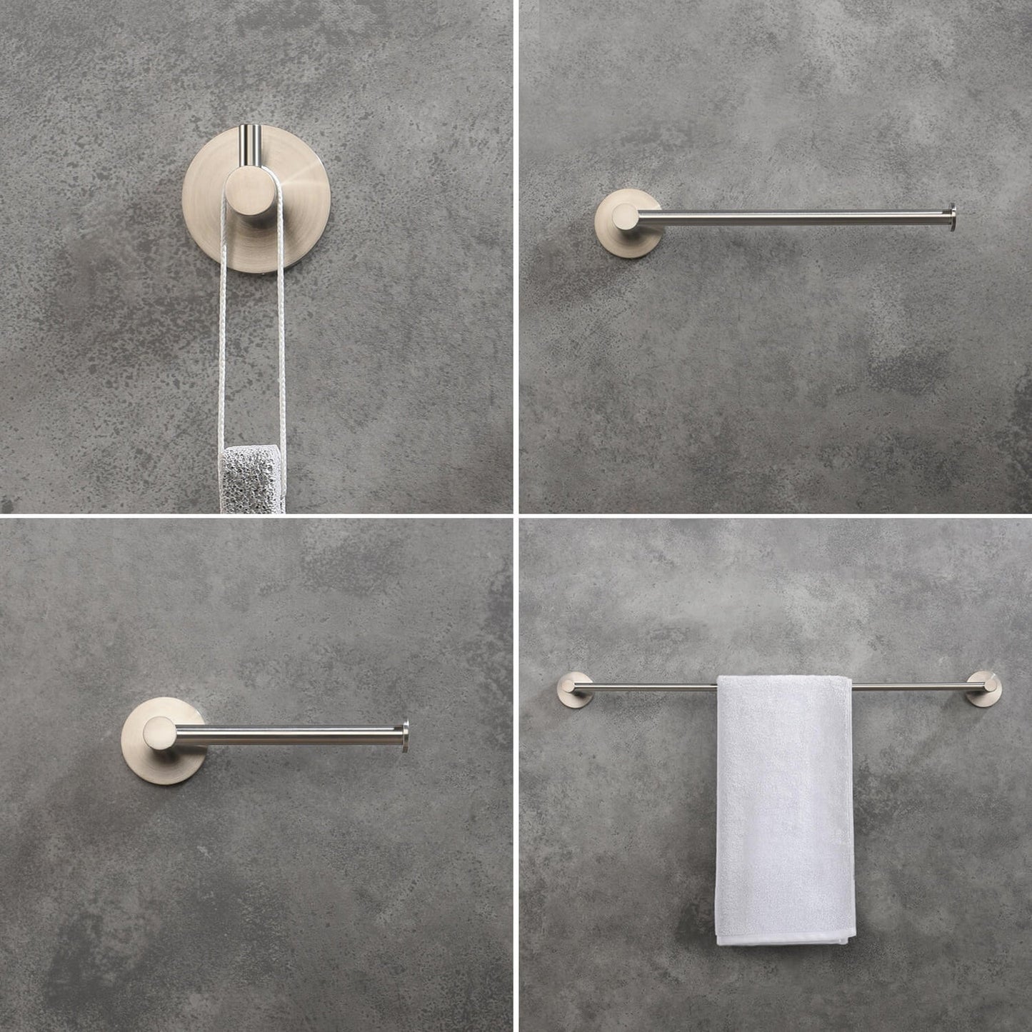 KIBI Circular Brass 4 Piece Bathroom Hardware Set in Brushed Nickel Finish