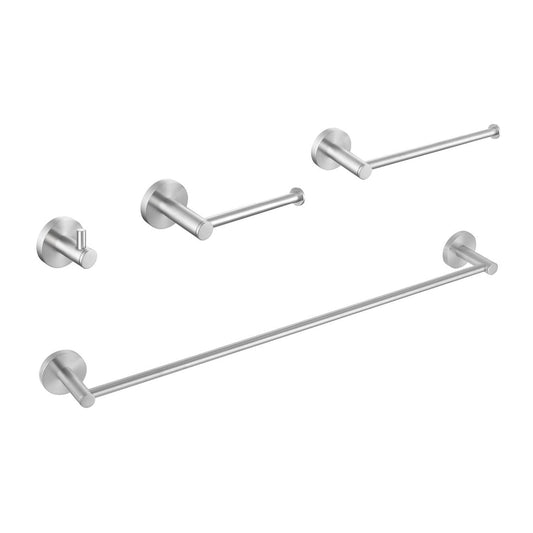 KIBI Circular Brass 4 Piece Bathroom Hardware Set in Brushed Nickel Finish