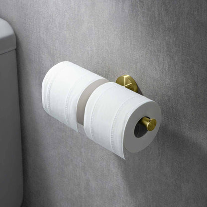 KIBI Circular Brass Bathroom Double Toilet Paper Holder in Brushed Gold Finish