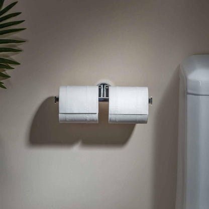 KIBI Circular Brass Bathroom Double Toilet Paper Holder in Chrome Finish