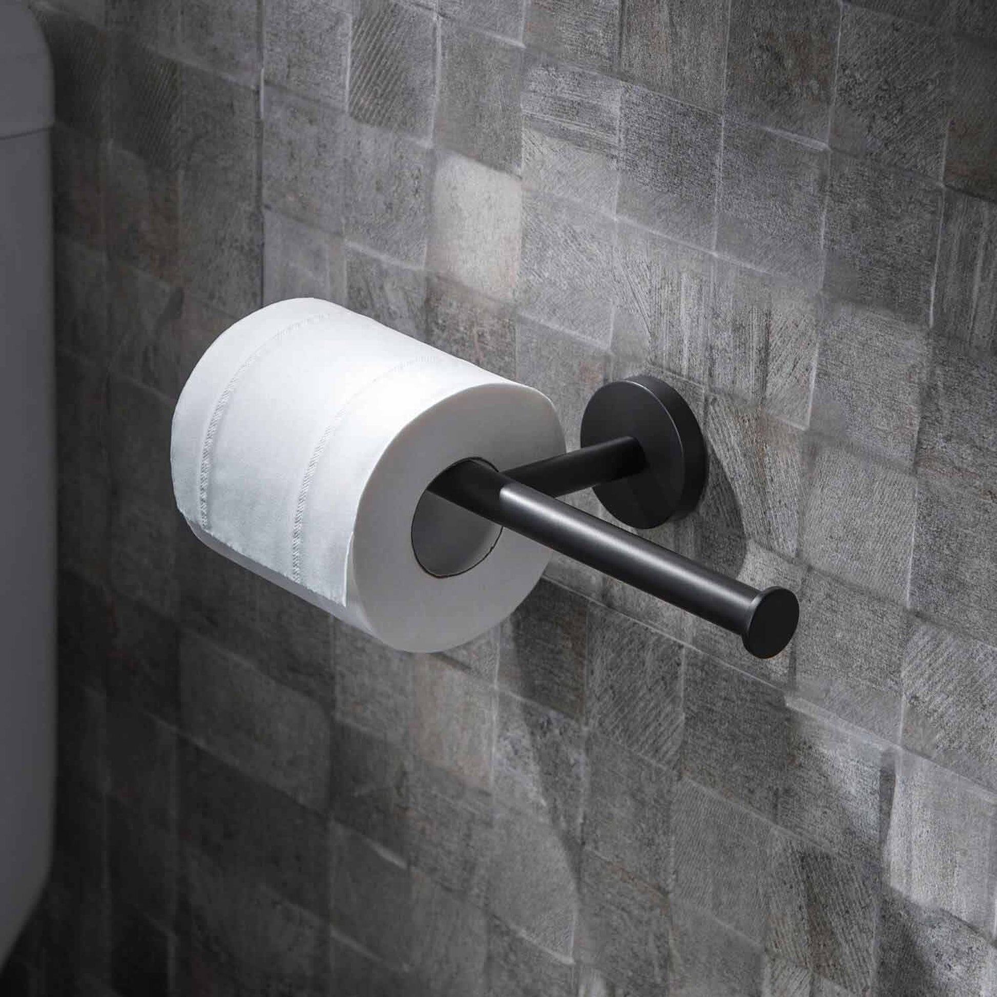 KIBI Circular Brass Bathroom Double Toilet Paper Holder in Matte Black Finish