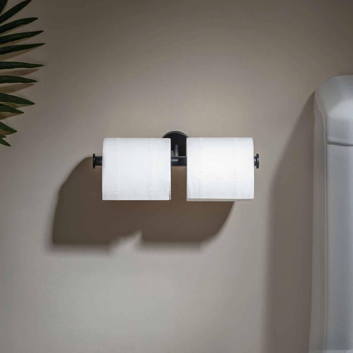 KIBI Circular Brass Bathroom Double Toilet Paper Holder in Matte Black Finish