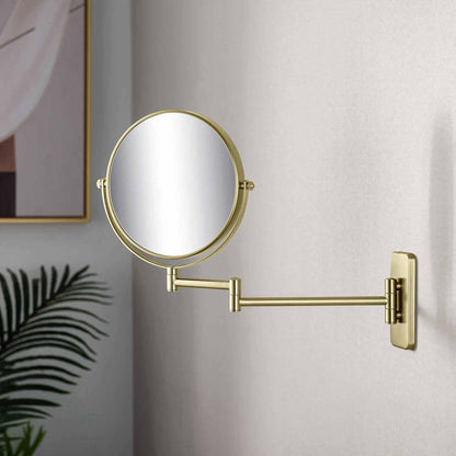 KIBI Circular Brass Bathroom Magnifying Makeup Shaving Mirror in Brushed Gold Frame Finish