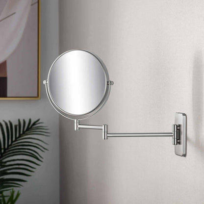 KIBI Circular Brass Bathroom Magnifying Makeup Shaving Mirror in Brushed Nickel Frame Finish