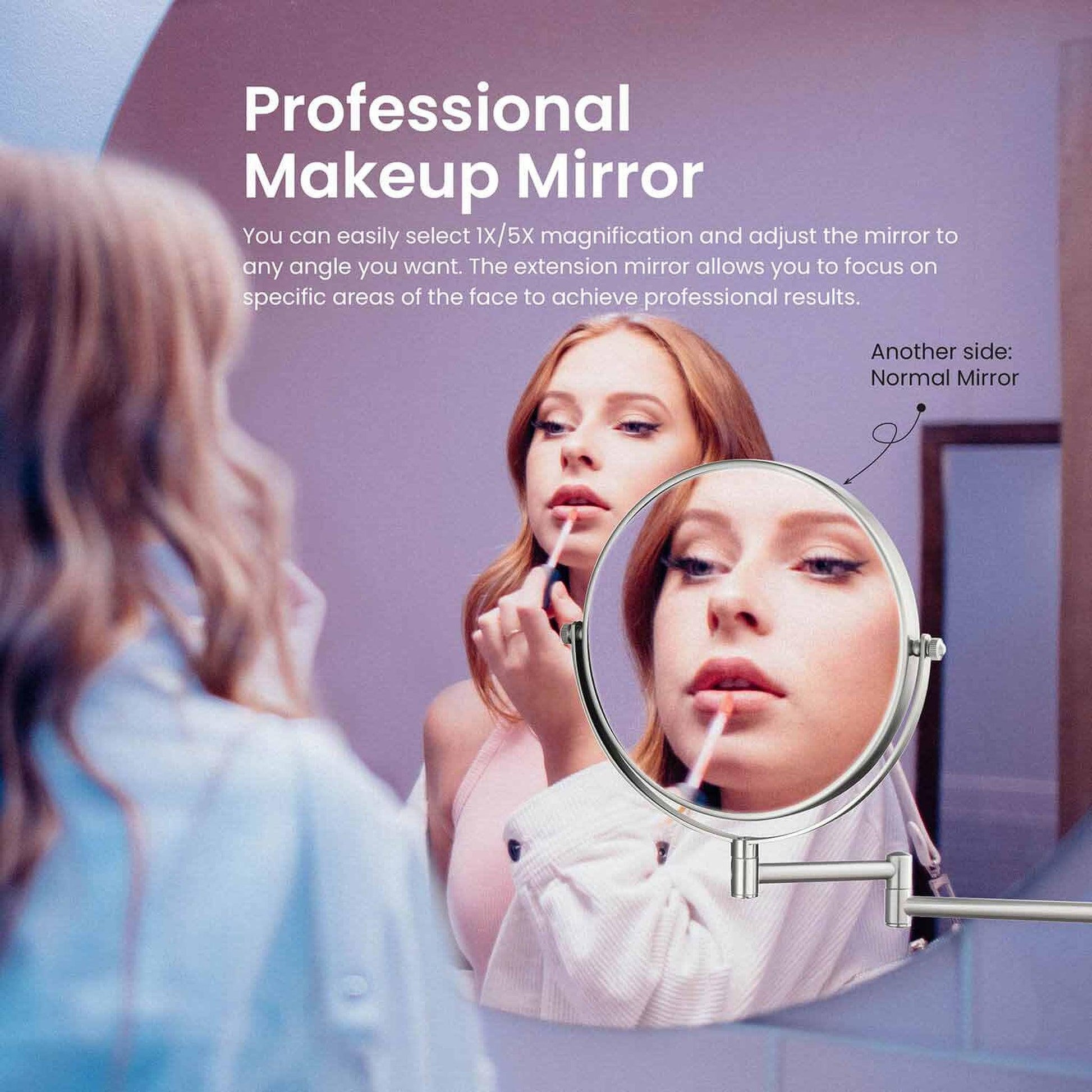 KIBI Circular Brass Bathroom Magnifying Makeup Shaving Mirror in Brushed Nickel Frame Finish