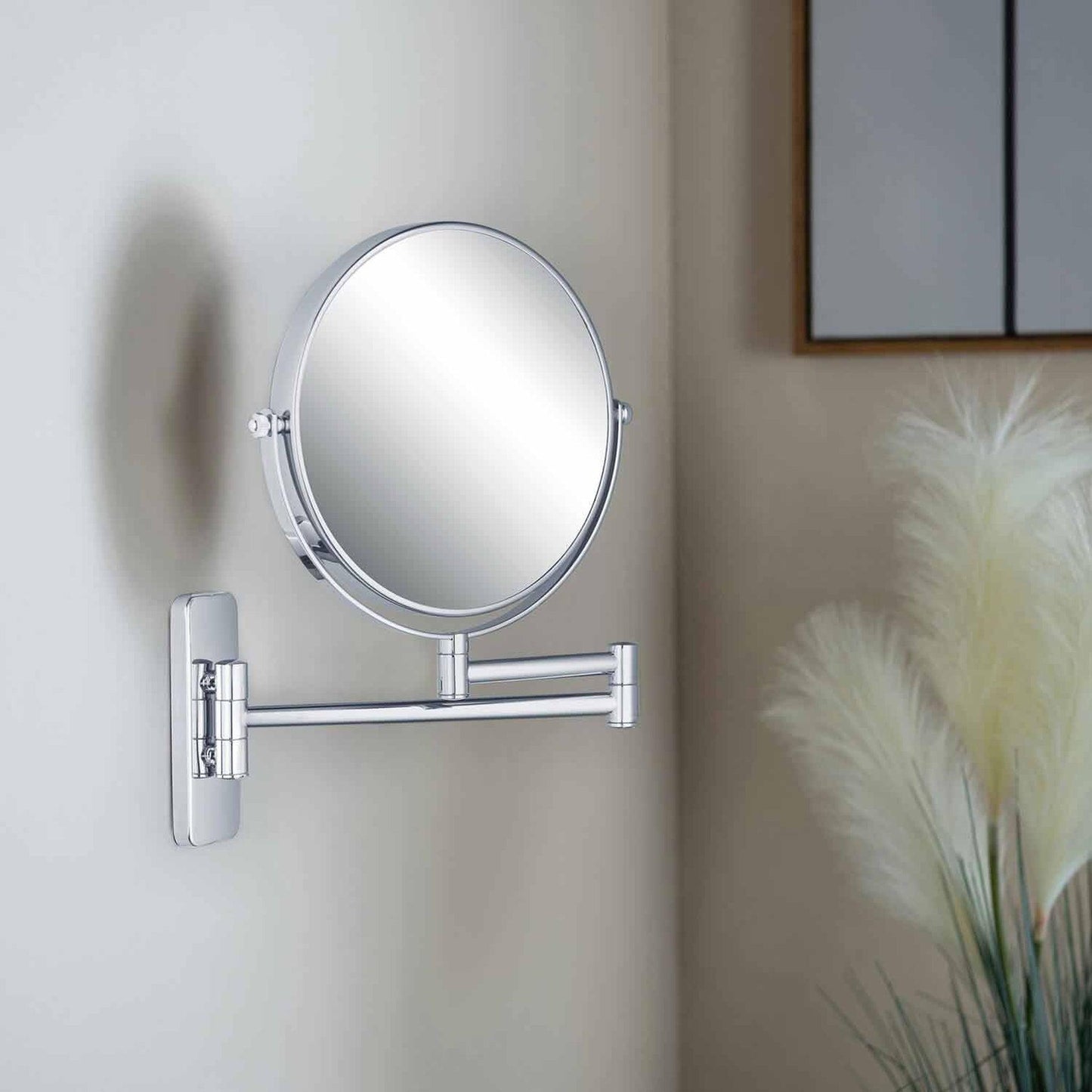 KIBI Circular Brass Bathroom Magnifying Makeup Shaving Mirror in Chrome Frame Finish