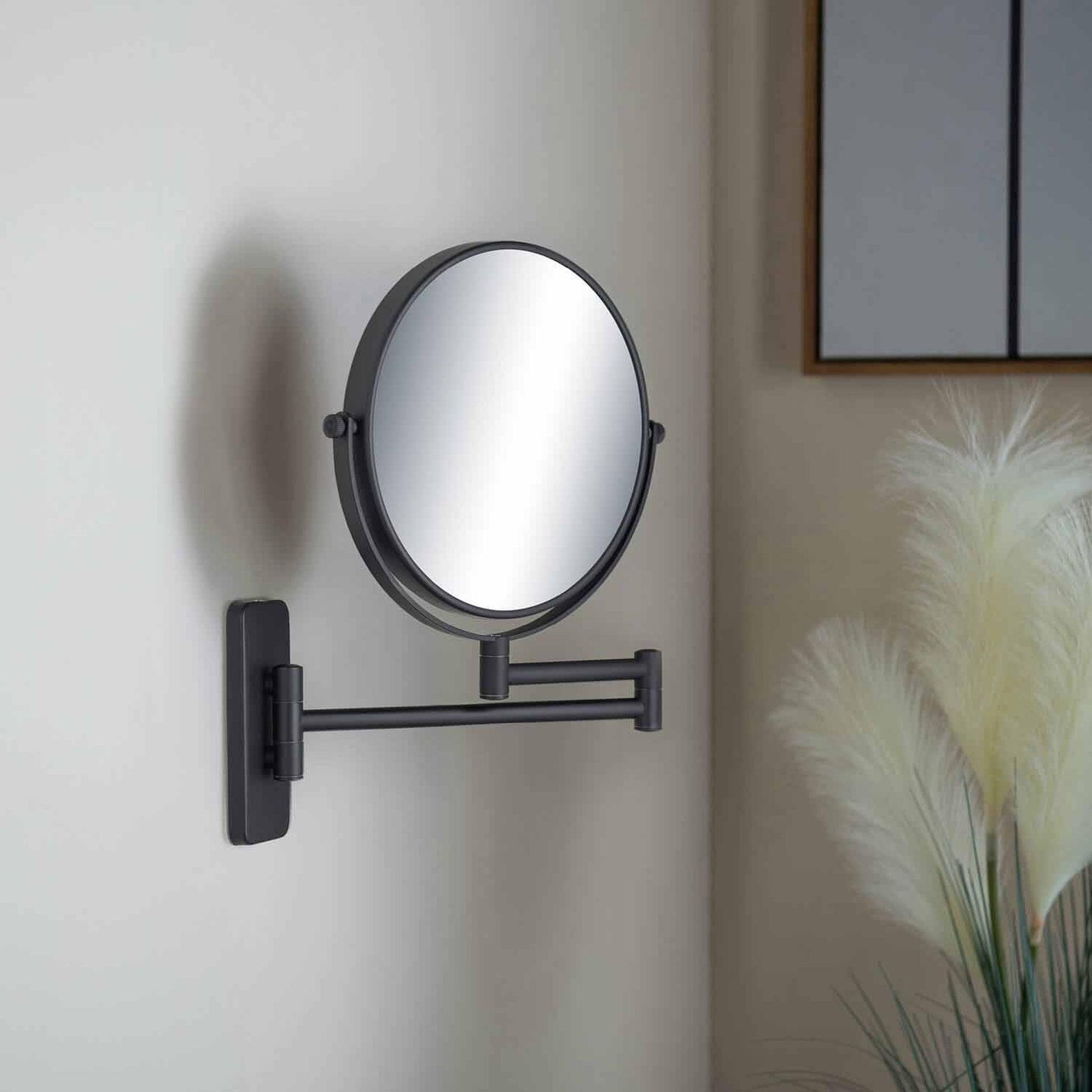 KIBI Circular Brass Bathroom Magnifying Makeup Shaving Mirror in Matte Black Frame Finish