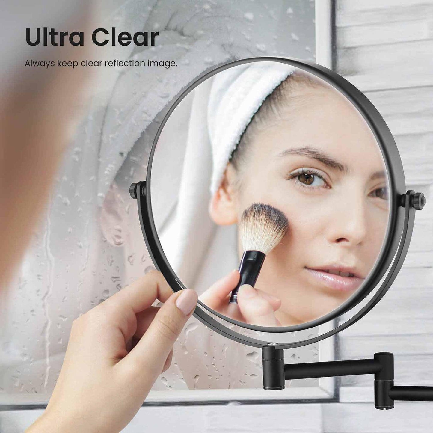 KIBI Circular Brass Bathroom Magnifying Makeup Shaving Mirror in Matte Black Frame Finish