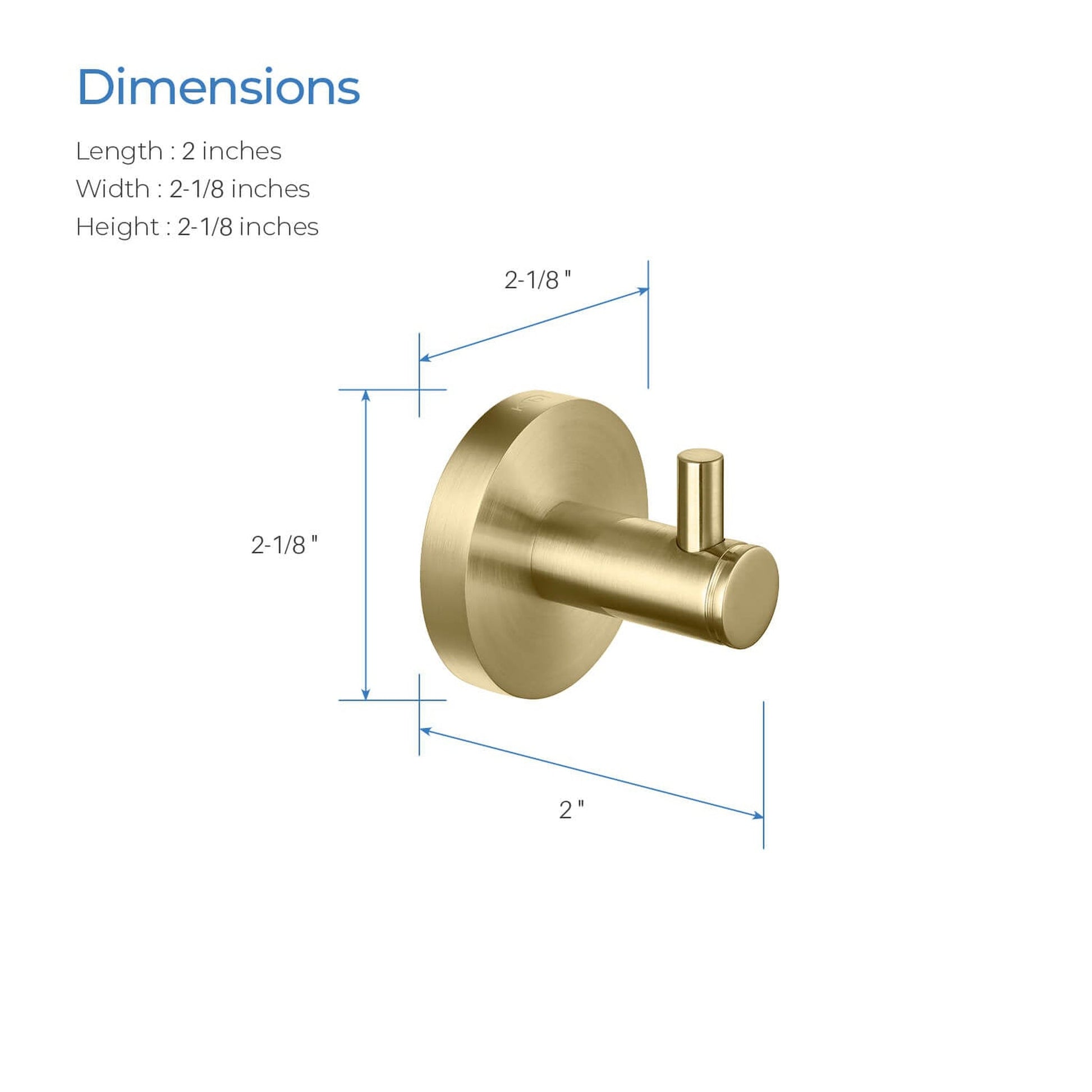 KIBI Circular Brass Bathroom Robe Hook in Brushed Gold Finish