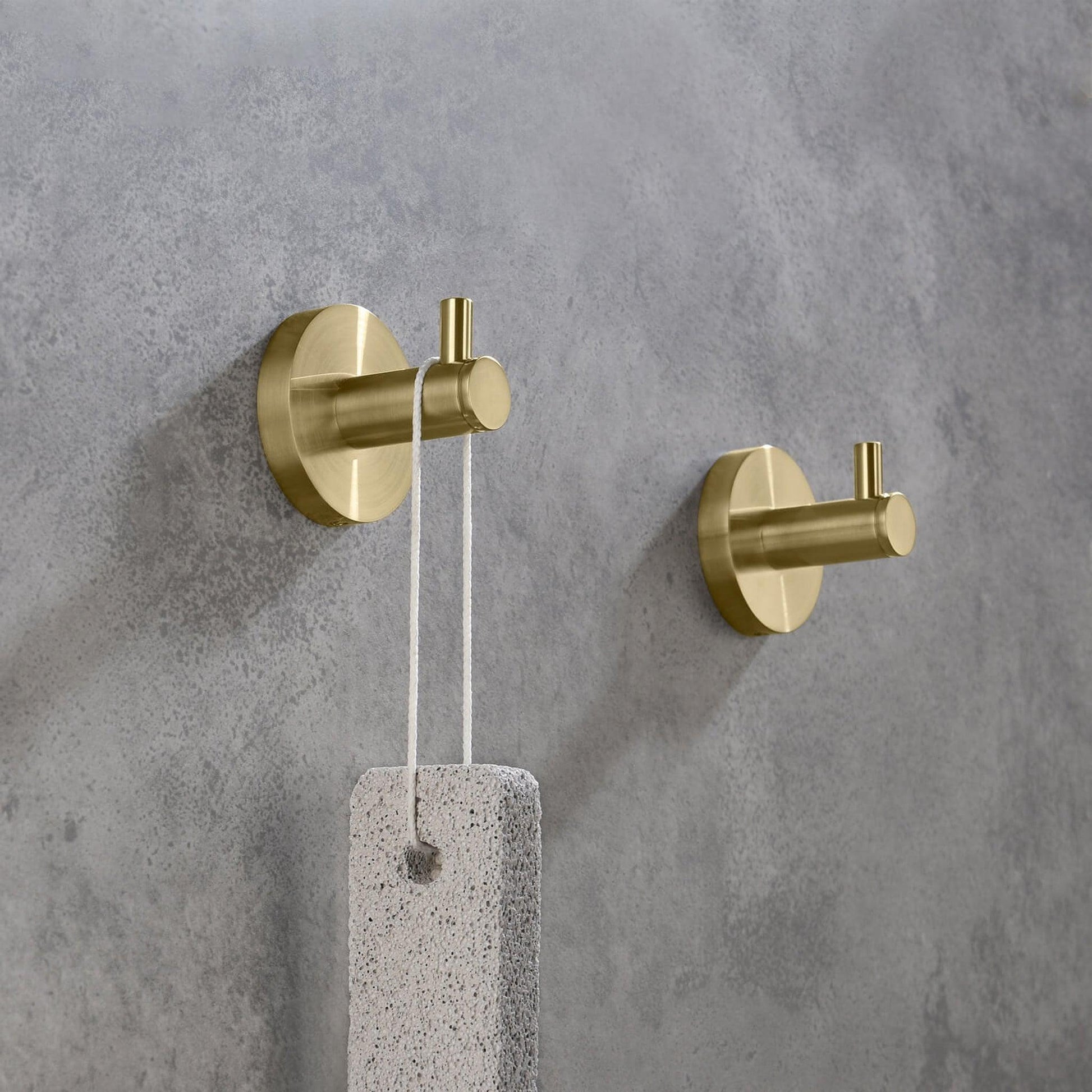 KIBI Circular Brass Bathroom Robe Hook in Brushed Gold Finish