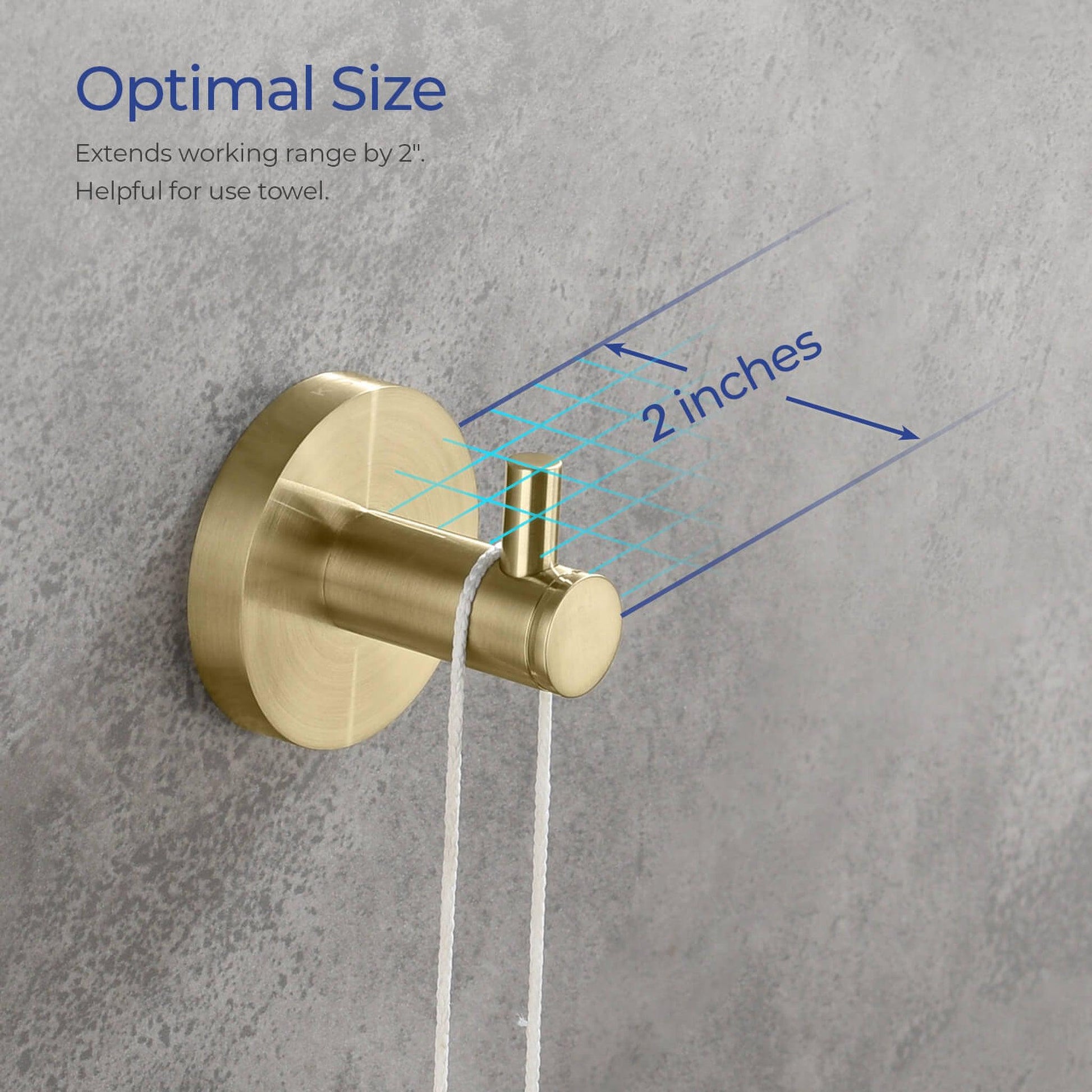 KIBI Circular Brass Bathroom Robe Hook in Brushed Gold Finish