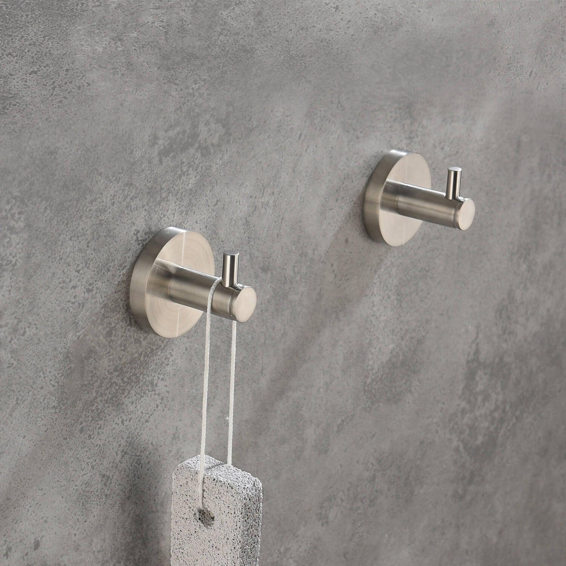 KIBI Circular Brass Bathroom Robe Hook in Brushed Nickel Finish