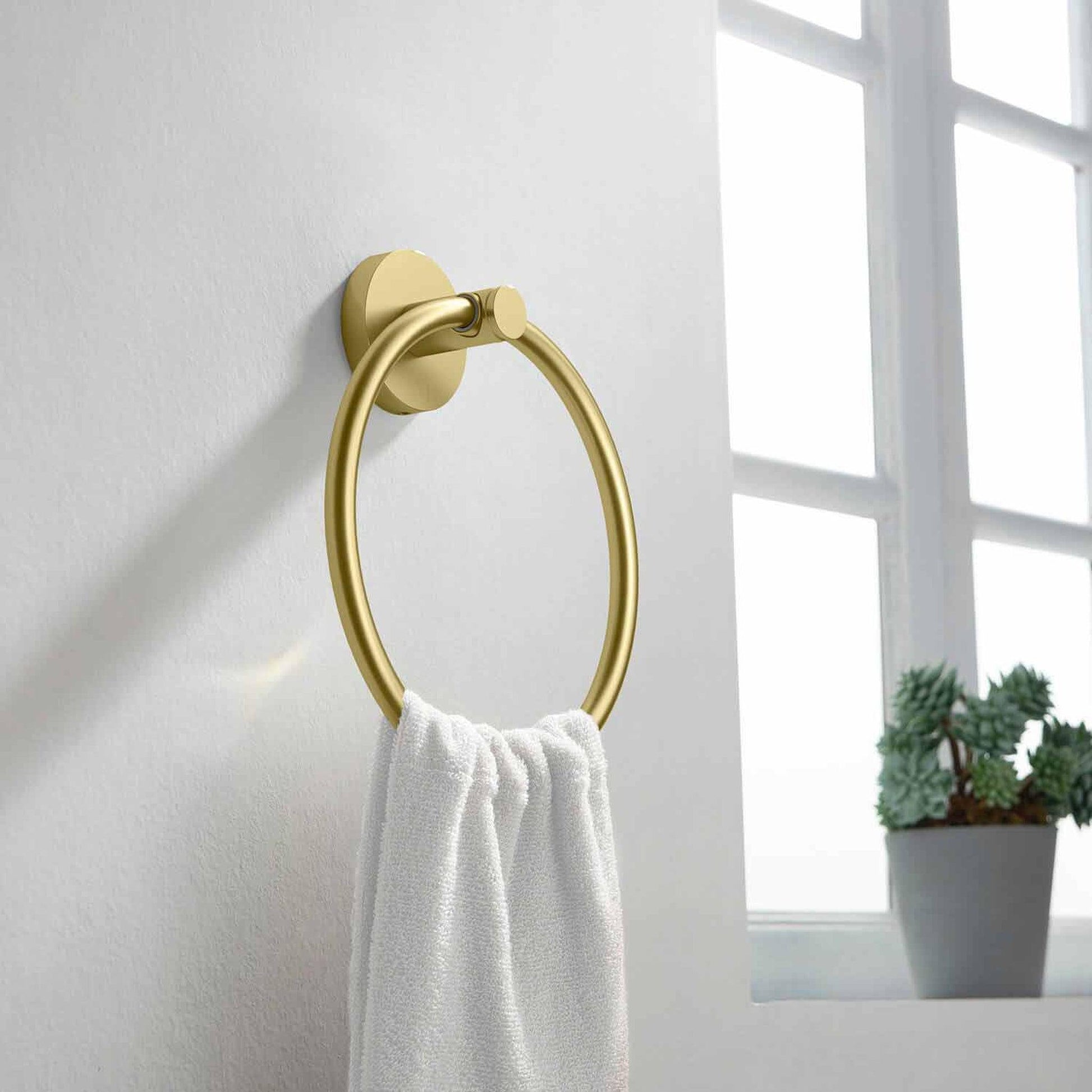 KIBI Circular Brass Bathroom Towel Ring in Brushed Gold Finish