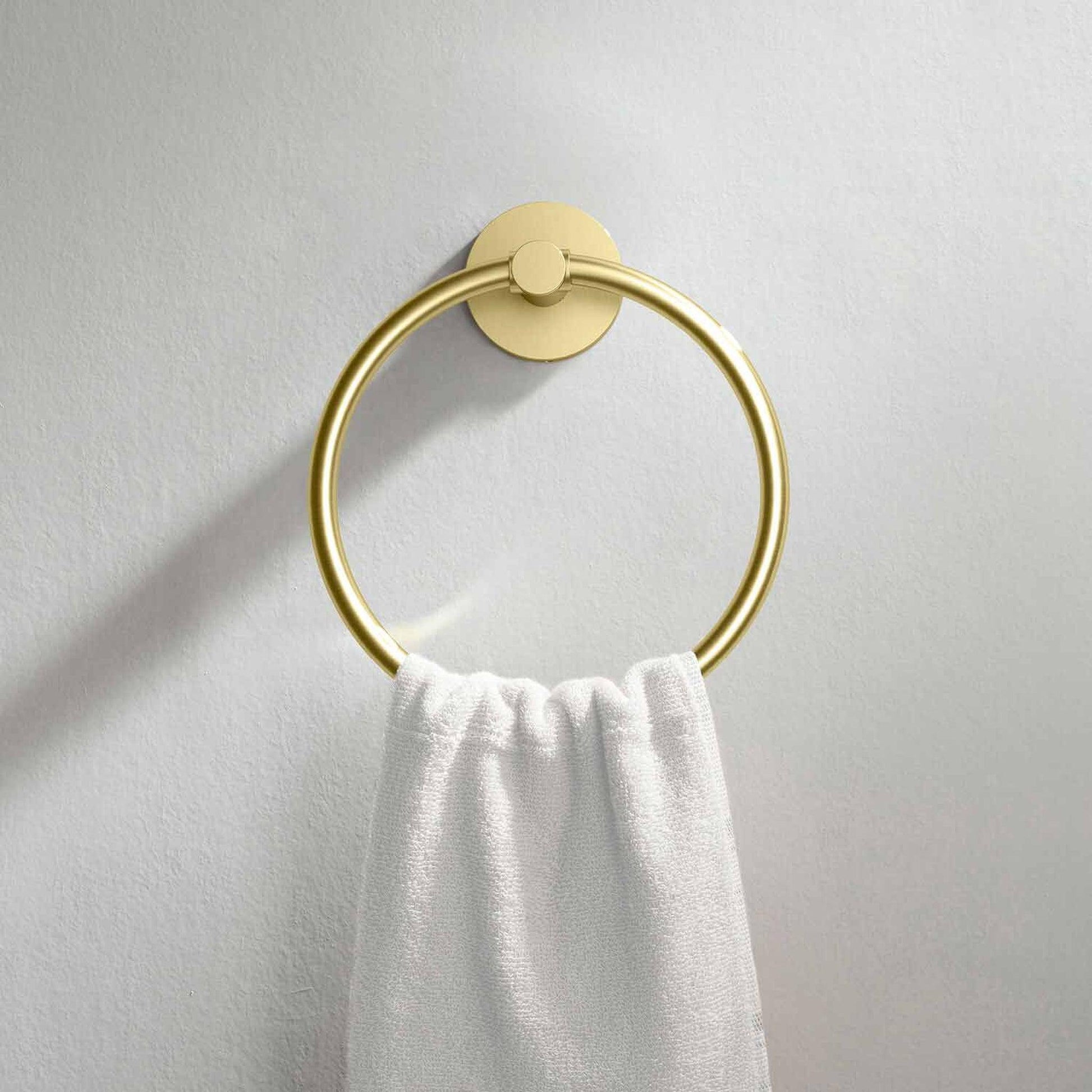 KIBI Circular Brass Bathroom Towel Ring in Brushed Gold Finish