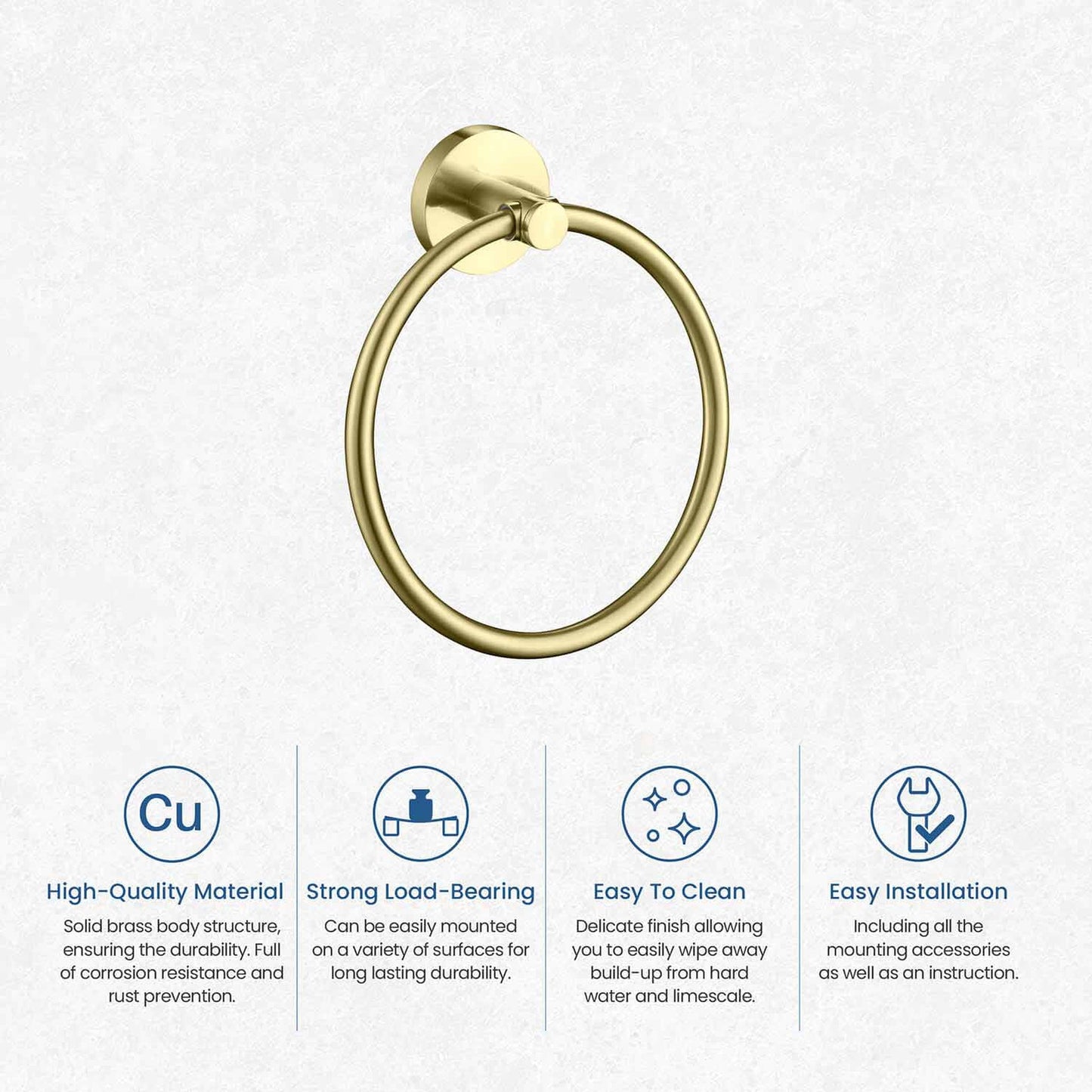 KIBI Circular Brass Bathroom Towel Ring in Brushed Gold Finish