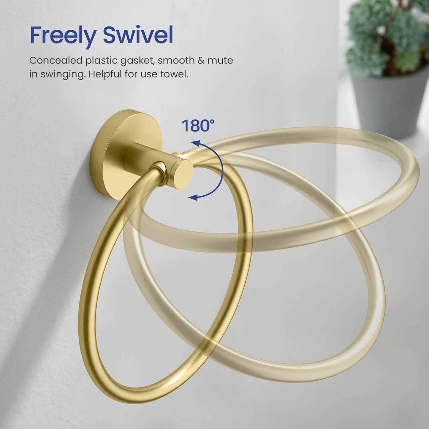 KIBI Circular Brass Bathroom Towel Ring in Brushed Gold Finish