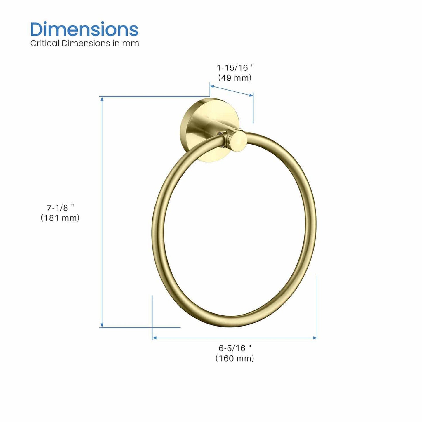 KIBI Circular Brass Bathroom Towel Ring in Brushed Gold Finish