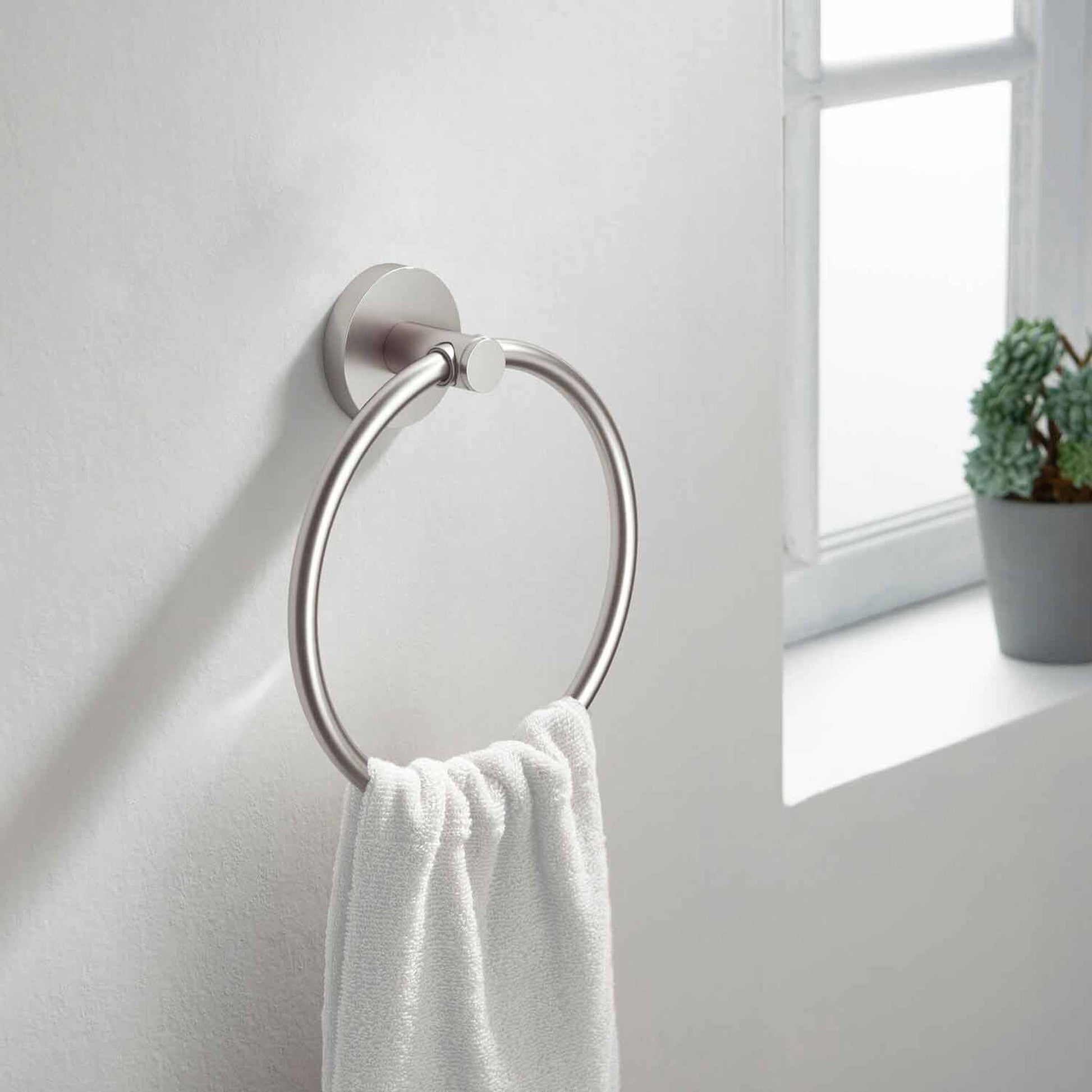 KIBI Circular Brass Bathroom Towel Ring in Brushed Nickel Finish