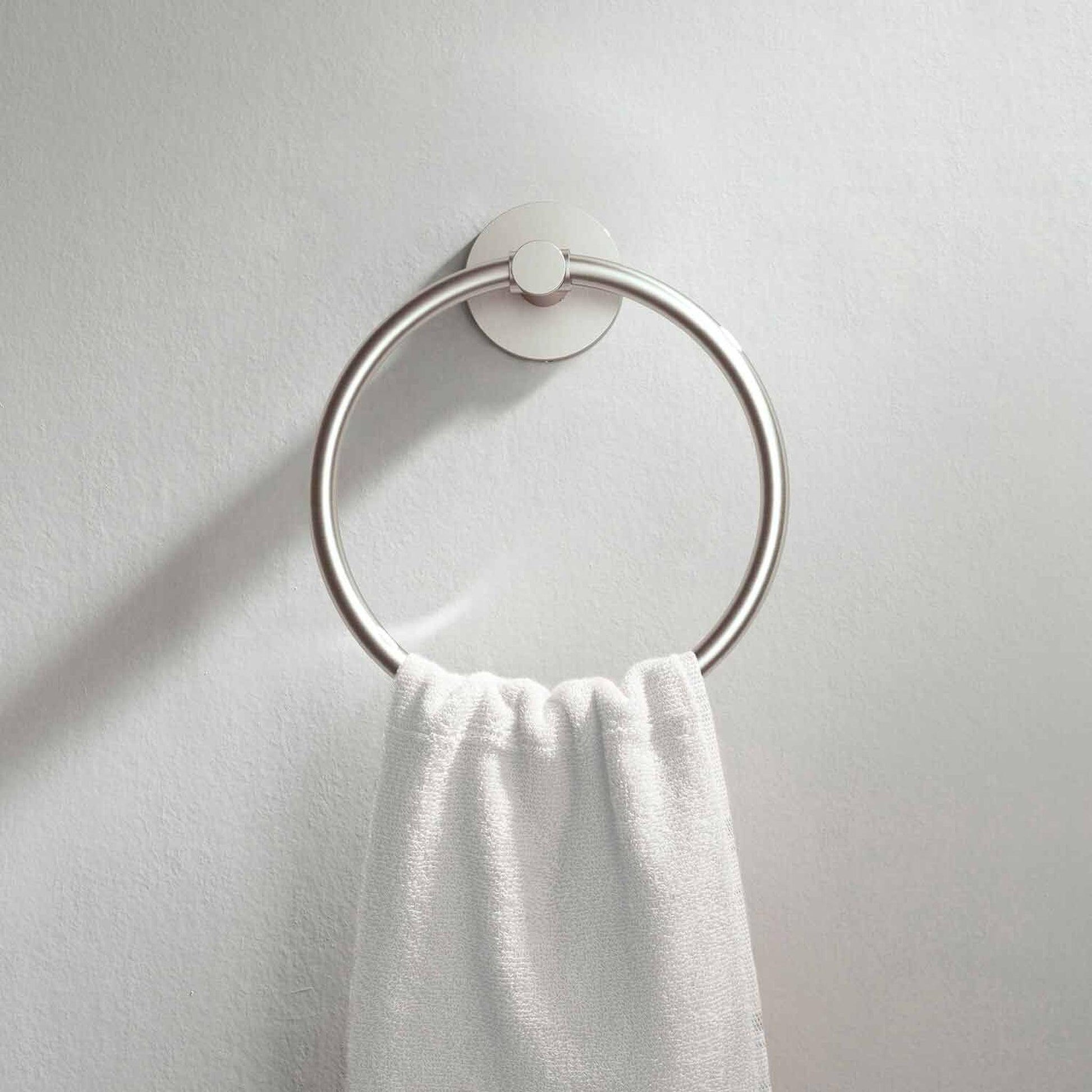 KIBI Circular Brass Bathroom Towel Ring in Brushed Nickel Finish