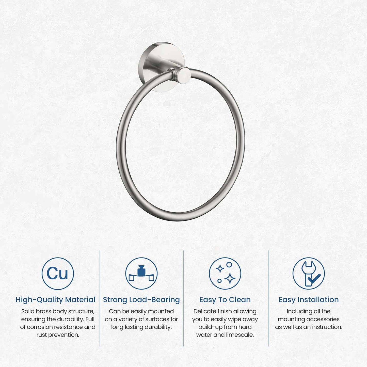 KIBI Circular Brass Bathroom Towel Ring in Brushed Nickel Finish